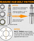 Diagram of Six Lug 5.5 Inch Trailer Hub Kit parts including bearings, spindle, and grease seal for 5200 to 6000 lb axles.