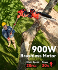 2-In-1 Cordless Pole Saw And Mini Chainsaw, 8-Inch Brushless Bar cutting high tree branch with telescoping pole