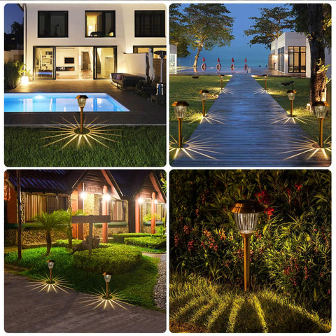 Copper Solar Path Lights Outdoor 8 Pack Dope Garden Walkway Lights Solar Powered Waterproof illuminate pathways at night.