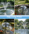 Heavy Duty 1320 GPH Pond Fountain Pump Kit in use, showing water features with three nozzle options in outdoor garden and koi pond.
