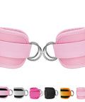 Badass Leg Straps For Cable Machines And Home Gym Hustle, Dual Pack pink heavy duty ankle cuffs with steel D rings.