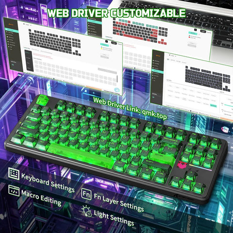 TKL Wireless Mechanical Gaming Keyboard Black Built Different With Massive 10000Mah Battery showing customizable settings on screen.