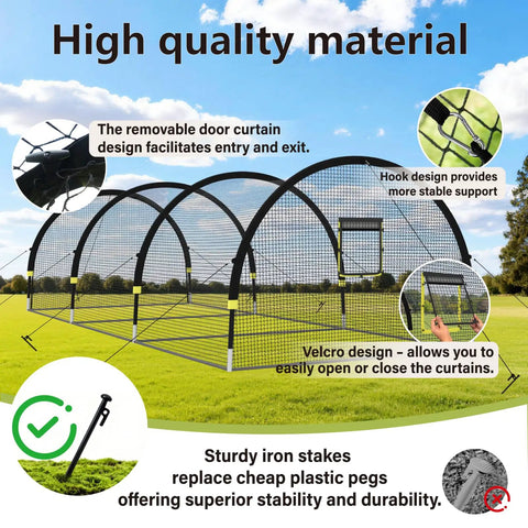 Backyard Baseball Batting Cage With 30ft By 12ft By 8ft Frame Portable Practice Net Featuring Pitching Machine Hole Durable 1.25 Inch Mesh Fiberglass Poles Iron Stakes And Carry Bag For Easy Setup And Realistic Swing Practice