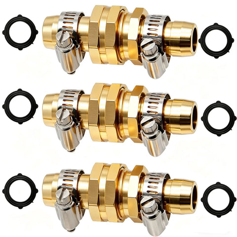 Aluminum Garden Hose Repair Kit With Clamps, Set Of 3 Female And 3 Male Connectors for 3/4 and 5/8 Inch Hoses, with 6 Repair Clamps and 6 Washers