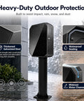 Tough As Nails Galvanized Steel EV Charger Lock Box With Outdoor Pedestal Stand, Hella Weatherproof And Well Vented Cover For Reliable Electric Vehicle Storage And Neat Cord Wrangling, showing thick steel and waterproof features.