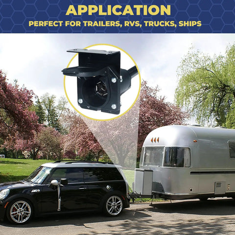 Heavy Duty 4 To 7 Pin Trailer Wire Harness Adapter With Reinforced Mounting Bracket For RV And Caravan Towing attached to a car with trailer.