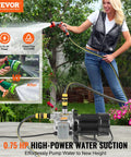 Woman using Beefy Three Quarter HP SUS304 Stainless Shallow Well Jet Pump 115V 18.5 GPM 131 Ft Head for garden irrigation
