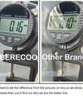 Digital calipers measuring vinyl tablecloth thickness, comparison between LIBERECOO and other brands