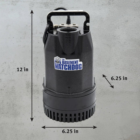 Heavy-Duty Cast-Iron Half HP Submersible Sump Pump For Narrow Pits With 4,400 GPH At Zero Lift, 3,540 GPH At 10 Ft, Energy-Efficient PSC Motor