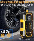 Beefy Go-To Portable Jump Starter With Air Compressor For Cars And Trucks, 1500A Peak Battery Booster beside inflated tire