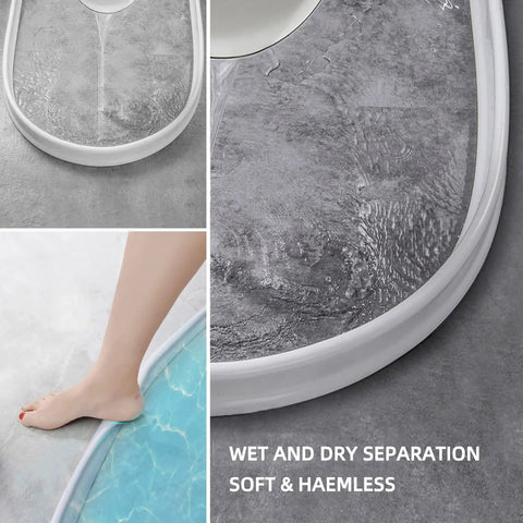 67 Inch Collapsible Shower Threshold Water Dam Barrier For Dry And Wet Separation In Bathroom And Kitchen Flexible And Cut To Fit Easy Install Durable Waterproof Stopper For Showers And Baths showing wet and dry separation on grey floor.