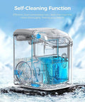 Quiet Countertop Nugget Ice Machine Packs Self Cleaning Tech And Instant Chill Power To Drop Snack Sized Pebble Ice Hella Fast For Weekend Hangouts And Tailgates with transparent tank showing self-cleaning function.
