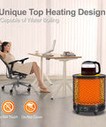 Voice Controlled 360 Degree Space Heater With 1500W Fast Heat near seated woman in office setting