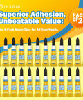 All Purpose Cyanoacrylate Glue Quick Dry Instant Bond 24 Pack 3g Tubes With Fine Tip arranged in rows on display