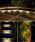 Low Voltage LED Step Lights 5W 3000K Outdoor Deck Stair Fence Lighting with Aluminum Louver Faceplate illuminating deck and stairs
