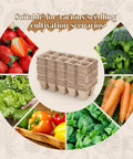 Eco Friendly 200 Cell Seed Starter Tray Kit with Biodegradable Peat Pots surrounded by various vegetables and fruits.