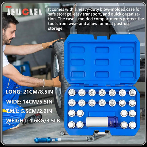 All In One 23 Piece Wheel Lock Nut Key Kit For VW And Audi Vehicles with open case showing socket set and tools