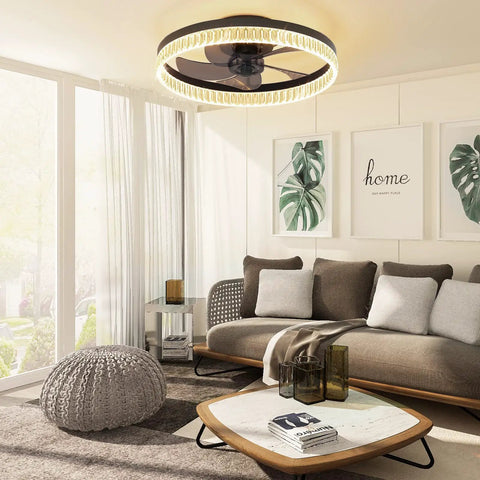 Dope Fandelier Ceiling Fan With Dimmable LED Lights, Quiet DC Motor, Remote Control, Flush Mount, Low Profile, 6 Speeds, Reversible Invisible Blades, 5 Blade Design, Perfect For Living Room Or Bedroom