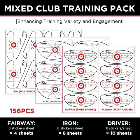 Golf Impact Tape For Irons Woods And Fairway, showing training labels and sheets including total of 156 pieces for consistent swing feedback.