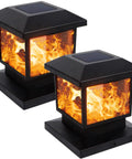 Two Pack Solar Flame Post Lights With 72 LED Flickering Flame Outdoor Cap Lights For Halloween And Christmas Fits 4x4 5x5 Or 6x6 Wooden Posts
