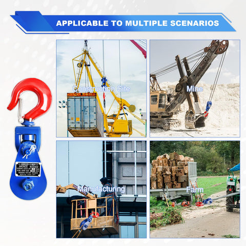 Beefy Heavy Duty Snatch Block With Hook, 8 Ton Capacity, 6 Inch Sheave For Rollback Wrecker And Flatbed Tow Trucks in various scenarios