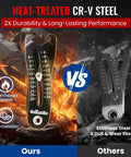Comparison of Gen2 Bolt Size Finder Tool Keychain in matte black with competing stainless steel tool, highlighting heat-treated CR-V steel durability.
