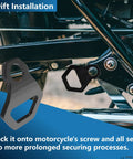 Heavy Duty Stainless Steel Motorcycle Tie Down Anchor Hooks 10 Pack, easy screw installation shown on motorcycle.