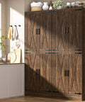 Heavy Duty 71 Inch Tall Farmhouse Pantry Cabinet With Genuine Barn Doors And Adjustable Shelves To Beat Kitchen Chaos And Level Up Your Whole Home Storage Game For Days in a sunlit kitchen.