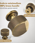Premium Top Shelf Solid Brass Cabinet Knobs 1.1 Inch Knurled Hardware Antique Brushed Finish Hella Durable Five Piece Pack close-up view.