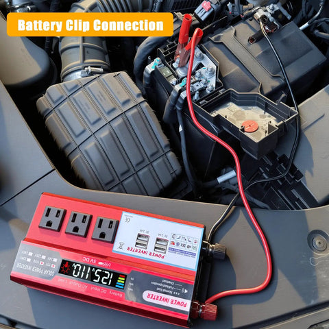 Tailgate Beast 1000W Peak Power Inverter Converts 12V DC To 110V AC With 3 Wall Outlets And 4 Quick Charge Usb Ports For Road Warriors And Weekend Campout Sessions, battery clip connection in car engine.