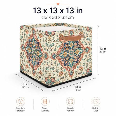 Straight Up 13 Inch Foldable Cube Storage Bin With Heavy Duty Handles For Closet Organization And Nursery Supplies Waterproof Flower Pattern Basket side view with colorful floral design