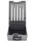 Tough As Nails Long Double Cut Carbide Burr Set With Five Tungsten Rotary Bits in storage case for steel grinding tasks.
