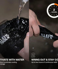 Activation process of Prime Pick Cooling Hard Hat Liner For Work Grind XL, showing the wet liner and wringing out for cooling relief.