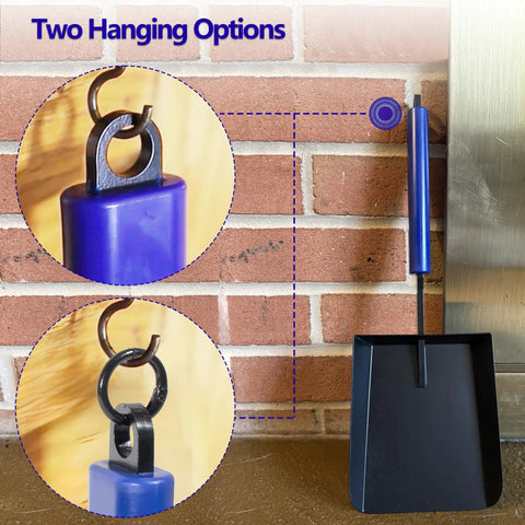 15 Inch Fireplace Ash Shovel with Wider Head and Hanging Ring, Blue Rubber Handle, Heavy Duty Manganese Steel for Quick Cleanup