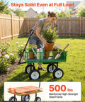 Woman using Beast Mode 500 Lbs Garden Cart With Seat, 2-In-1 Wagon And Stool, adjustable handle, carrying plants and tools