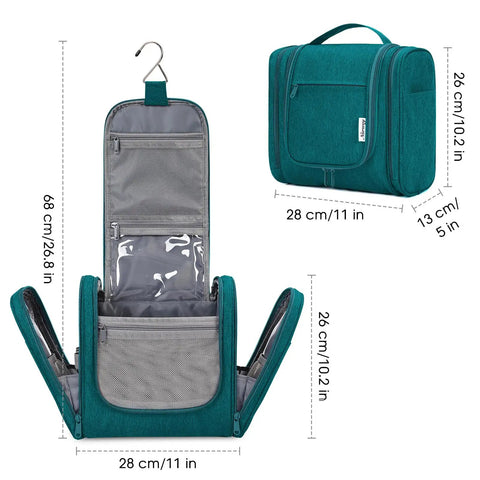 Large Hanging Toiletry Bag For Women And Men, Grab And Go Travel Makeup Organizer With Dry Wet Separation, 11 by 10.2 by 5 inches, teal