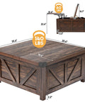 Dope Farmhouse Lift Top Coffee Table With Storage And USB Charging Station Wood Square Center Table With Hidden Space Brown