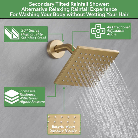 Premium Top Shelf Brushed Gold Shower Faucet Set Featuring Wall Mounted Design With Quick Push Button Diverter And Slip Resistant Controls For Zero Hassle Daily Showers