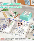 Portable Mini Sticker Printer With Three Thermal Rolls Compact Wireless Label Maker For Teachers And Craft Crews Dead Simple Setup on a desk with planner
