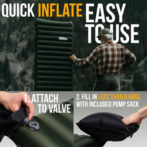 Ultralight Camping Sleeping Pad For Backpacking Rugged Inflatable Mattress With Pump Sack And Repair Kit 72 By 25 Inches