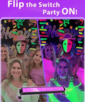 3 Pack 42W LED Black Light Bar Flood Lights With Plug And Switch About Six Foot Power Cord Each Light Covers 24x24ft Coverage For Glow Party Vibes In Bedrooms Game Rooms Body Paint And Stage Lighting showcased illuminating a party scene with glowing neon face and body paint.