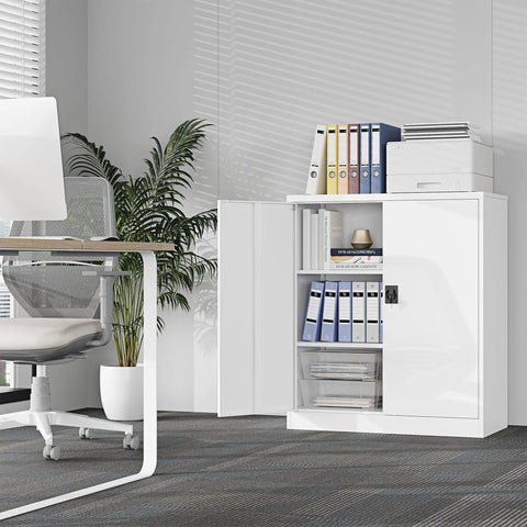 Beefy Heavy Duty Metal Storage Cabinet With Lockable Doors And Two Adjustable Shelves 36 Inch Steel Tool Cabinet in office