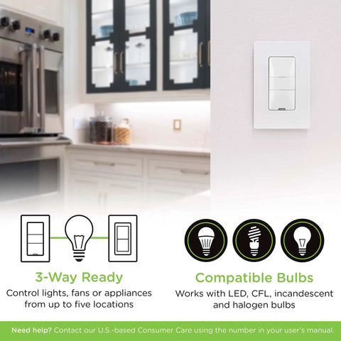 Z Wave Plus Smart Motion Light Dimmer with Alexa and Google Assistant voice control installed in kitchen wall