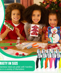 Children crafting with Grab And Go Six Piece Craft Hole Punchers Set, showing handheld metal punches in various colors and DIY projects.