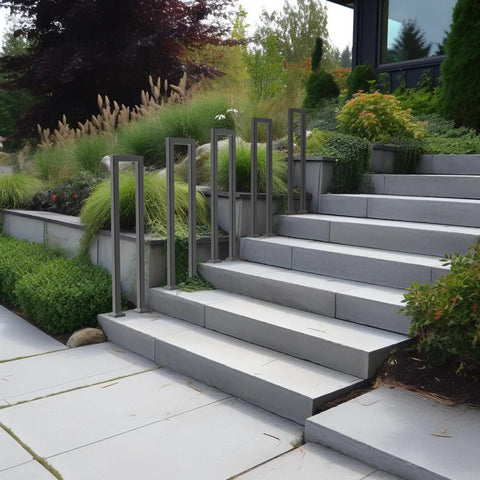 Rock Solid U Shaped Staircase Handrail Built Tough Floor Mounted Wrought Iron Railing With Dead Grip Durable Finish For Indoor Outdoor Steps Porch Loft Hallway Entryway, sleek modern design on outdoor steps.