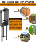 Heavy Duty Stainless Steel U Shape 4x4 Post Holder Bracket Built To Last For Wet Concrete Foundations Post Base For Fence Deck Railing And Pergola Wood Posts Actual 3.5 By 3.5 Inches Dark Grey shown supporting various structures.