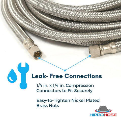 Universal Icemaker Hose 20 Ft For All Refrigerator Brands, Stainless Steel Water Supply Line, 1/4 in connections