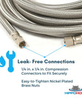 Fridge Ready Universal Refrigerator Water Hose 30 Foot With One Quarter Inch Connections For Any Icemaker shown coiled with connections and features highlighted.