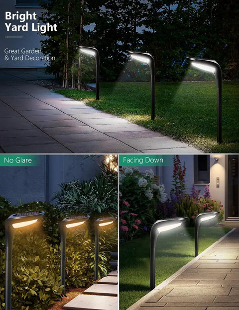 Solar Pathway Lights Outdoor 4 Pack High Brightness 150 LM IP65 Waterproof with Warm and Cool 2 Color Modes No Wiring Required No Fuss Setup Landscape Lighting for Walkways Driveways Gardens Yards Patios