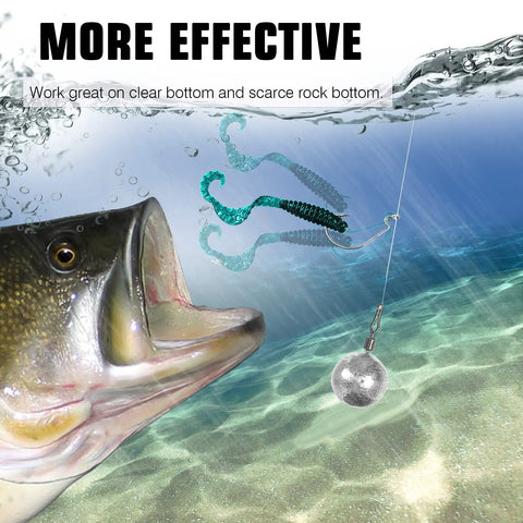 Casting Bass Sinker Weights Set in use underwater showing round lead removable weights, great for quick bait drops.